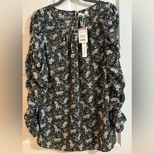Max Studio Women's Floral Blouse - Blue, White, and Green Sz XL NWT